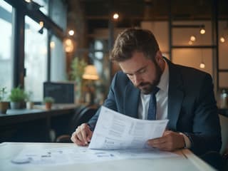 Business strategist creating detailed business plan, modern office setting, professional lighting