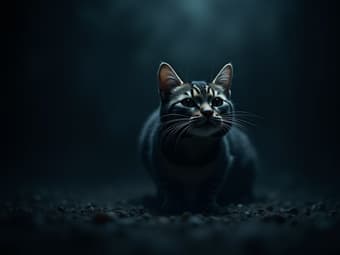 Cat making noises in the night, dark background, mysterious atmosphere