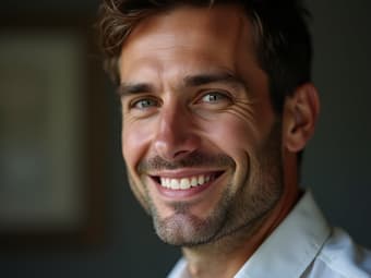 Close-up studio portrait of a man with a loving expression, soft focus background