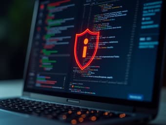 Close-up studio shot of a laptop screen showing antivirus software scanning for threats