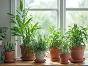 Collection of easy-care houseplants for beginners, studio photography