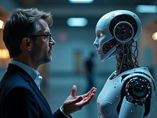 Conceptual image of a productive conversation between a person and an AI