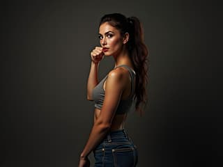 Confident person striking a pose, empowering studio portrait, bold lighting