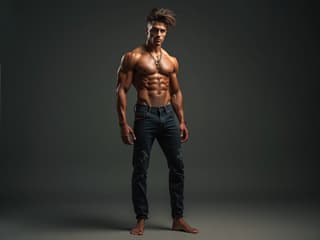 Confident studio portrait of a person standing tall, strong pose, empowering lighting