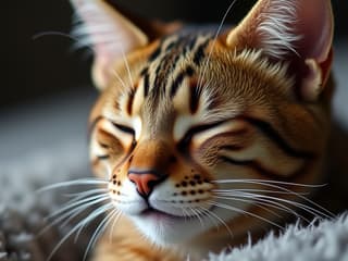 Content cat purring, close-up shot, soothing expression