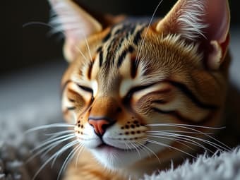 Content cat purring, close-up shot, soothing expression