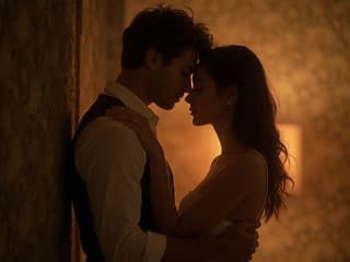 Couple embracing, one comforting the other, soft lighting