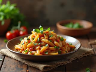 Creative dish made from leftovers, rustic kitchen background