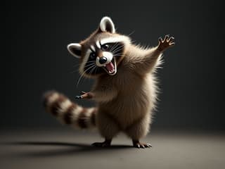 Dynamic studio shot of a raccoon doing a backflip, motion blur, dramatic lighting