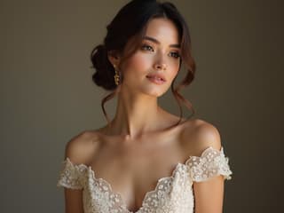 Elegant woman in wedding guest attire, high-fashion studio photography