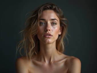 Empathetic studio portrait of a person with a supportive expression, symbolizing healing