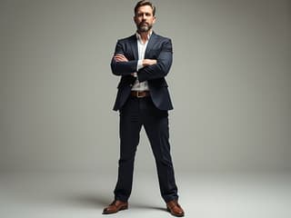 Empowering studio portrait of a person standing tall with confident posture, high-key lighting