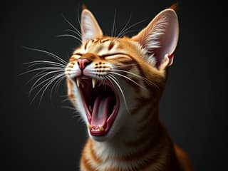Expressive studio portrait of a cat meowing, open mouth, dynamic pose