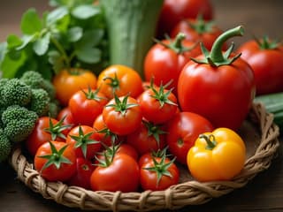 Fresh homegrown vegetables harvest, vibrant colors, studio lighting