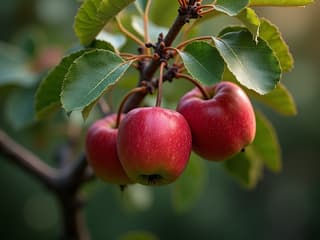 Fruit tree branch heavy with ripe apples, orchard care, studio lighting