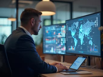 HR manager conducting AI training session, collaborative workspace, professional portrait