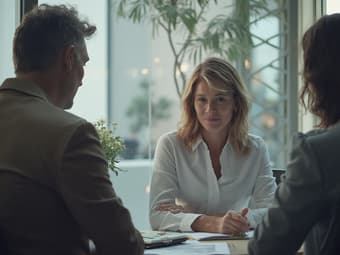 Mature professional planning career change, thoughtful professional setting