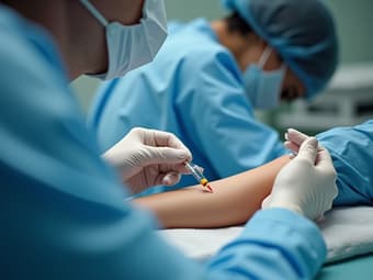 Medical technician performing a blood sugar test