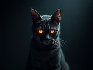 Mysterious studio shot of a cat with glowing eyes, low key lighting, enigmatic mood