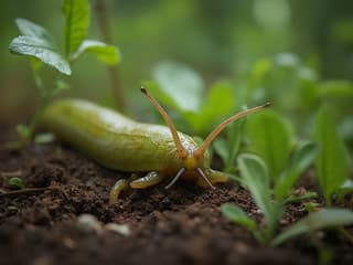 Natural slug control methods in vegetable garden, organic solutions, studio lighting
