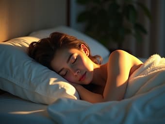 Peaceful studio shot of a person sleeping comfortably, soft, dreamy lighting