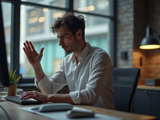 Person at work desk doing a quick stress-relief exercise