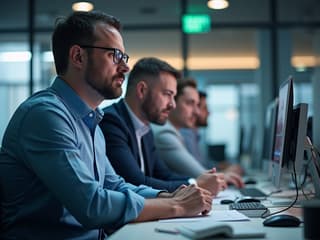 Professional analyzing team performance, modern office setting