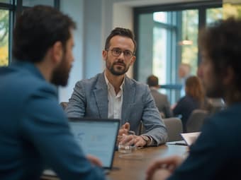 Professional connecting with industry mentor, professional setting