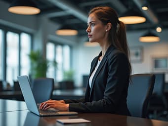 Professional considering IT career change, modern office setting