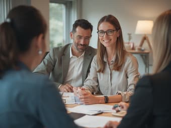 Professional giving constructive feedback to team member, collaborative setting