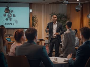 Professional incorporating storytelling elements in business presentation