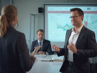 Professional preparing for Q&A session, business environment