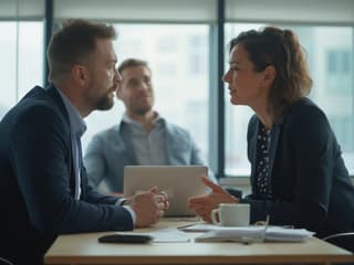 Professional preparing for difficult conversation with manager, office setting
