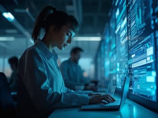 Professional researching future industry skills, modern digital environment