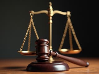 Scales of justice balancing gavel and 'SUSPENDED SENTENCE' text