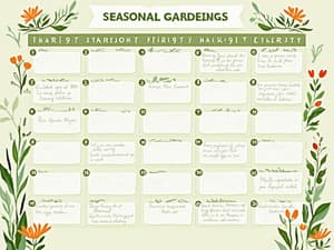Seasonal gardening calendar with monthly tasks, professional infographic