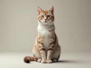 Serene studio portrait of a cat sitting still, zen-like pose, minimalist background