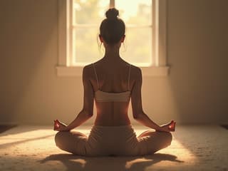 Serene studio portrait of a person meditating, soft backlighting, calming colors
