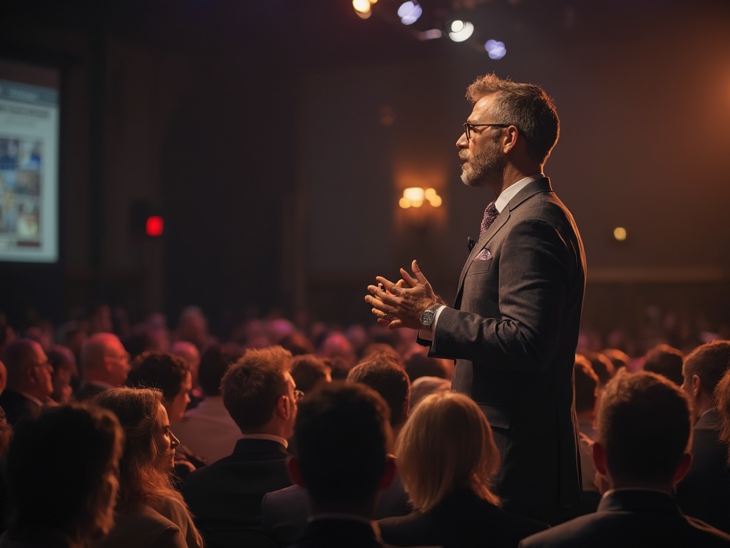 Speaker confidently addressing audience questions during a Q&A session