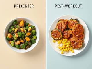 Split image showing pre-workout and post-workout meals for cardio exercise