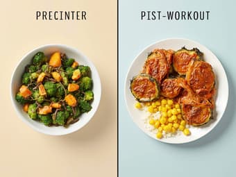 Split image showing pre-workout and post-workout meals for cardio exercise