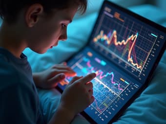 Student analyzing a function graph on a digital tablet, with colorful points and lines