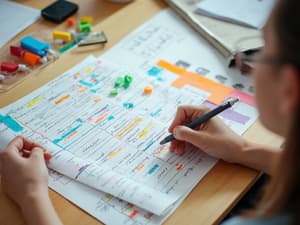 Student taking organized, colorful notes with mind maps and visual techniques