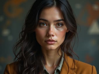 Studio portrait of a person with a calm expression, surrounded by order and structure