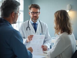 Studio shot of a doctor reviewing a preventive health checklist with a patient