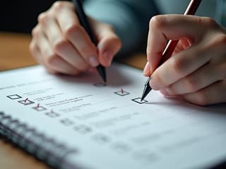Studio shot of a person confidently crossing tasks off a to-do list, symbolizing productivity