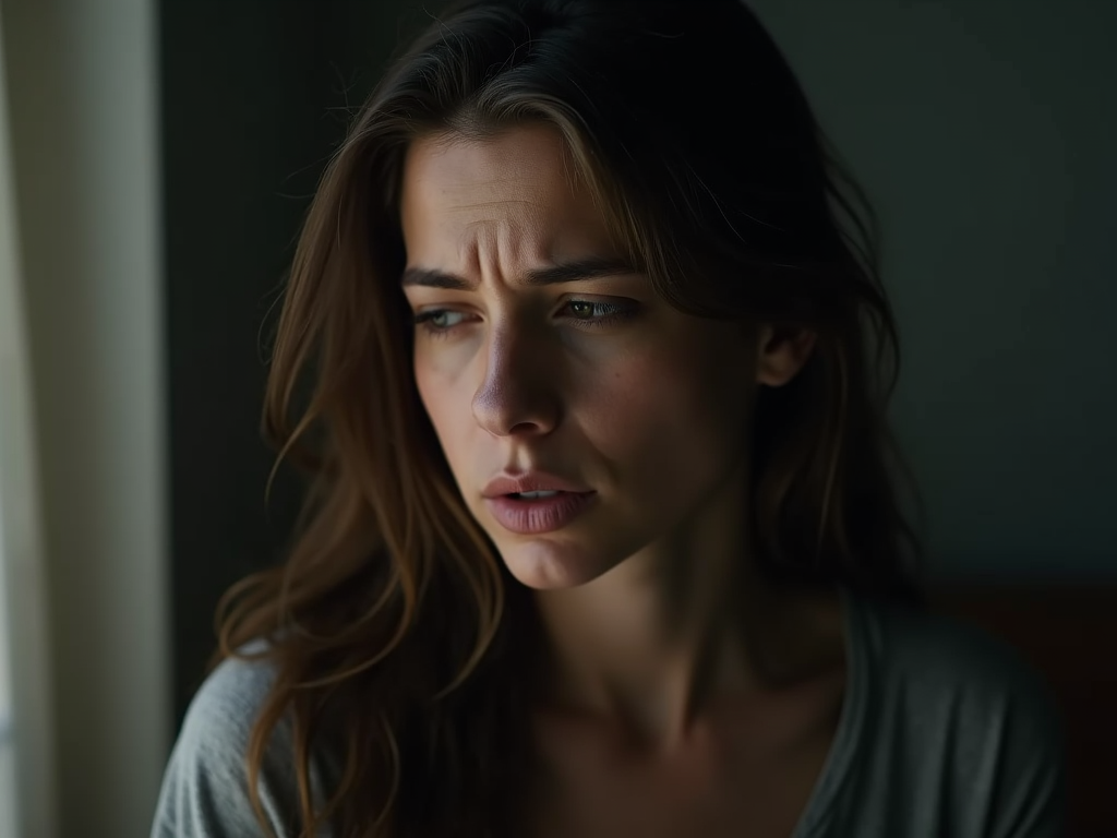 Woman feeling hopeless, looking for help, studio setting with soft lighting