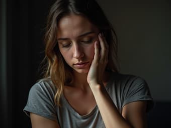 Woman helping others, neglecting self, studio composition with contrasting lighting
