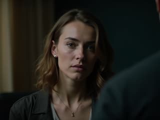 Woman not listening to someone, studio backdrop with dramatic lighting