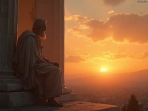 ancient-greek-philosopher contemplation-sunset stoic-wisdom architectural-columns